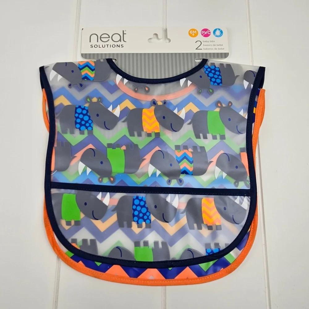 Neat Solutions: 4 Water-Resistant Baby Bibs-Trucks and Rhino